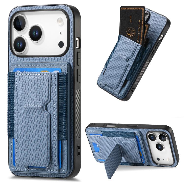 Carbon Fiber Fold Stand Elastic Card Bag Phone Case