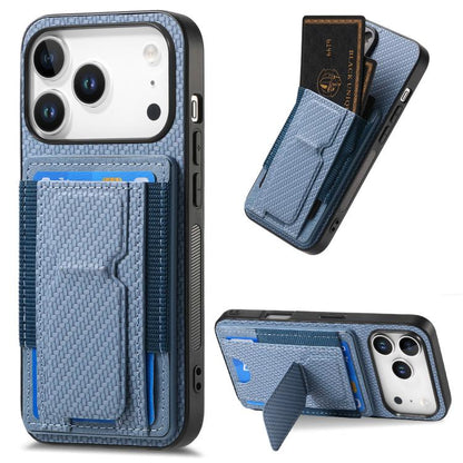 Carbon Fiber Fold Stand Elastic Card Bag Phone Case