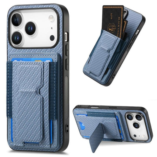 Carbon Fiber Fold Stand Elastic Card Bag Phone Case