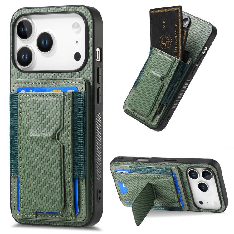 Carbon Fiber Fold Stand Elastic Card Bag Phone Case