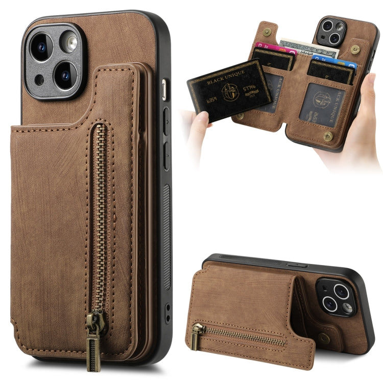 Retro Leather Zipper Wallet Back Phone Case