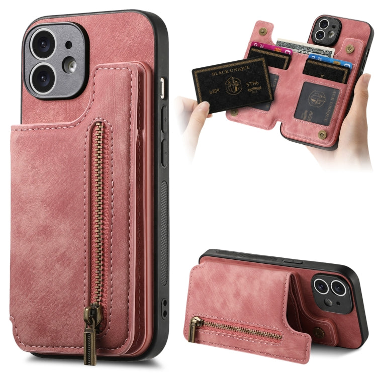 Retro Leather Zipper Wallet Back Phone Case