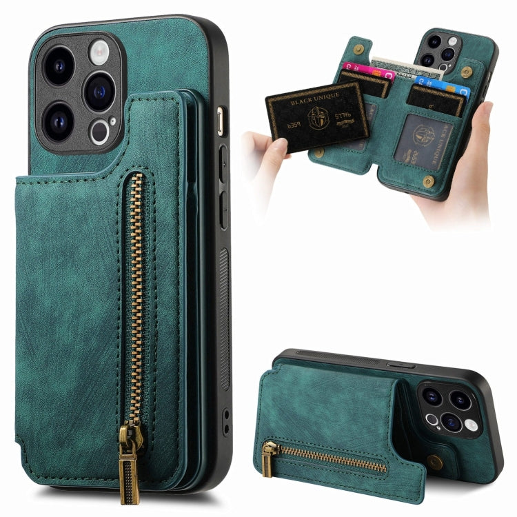 Retro Leather Zipper Wallet Back Phone Case