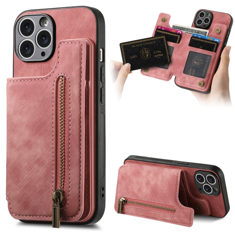 Retro Leather Zipper Wallet Back Phone Case