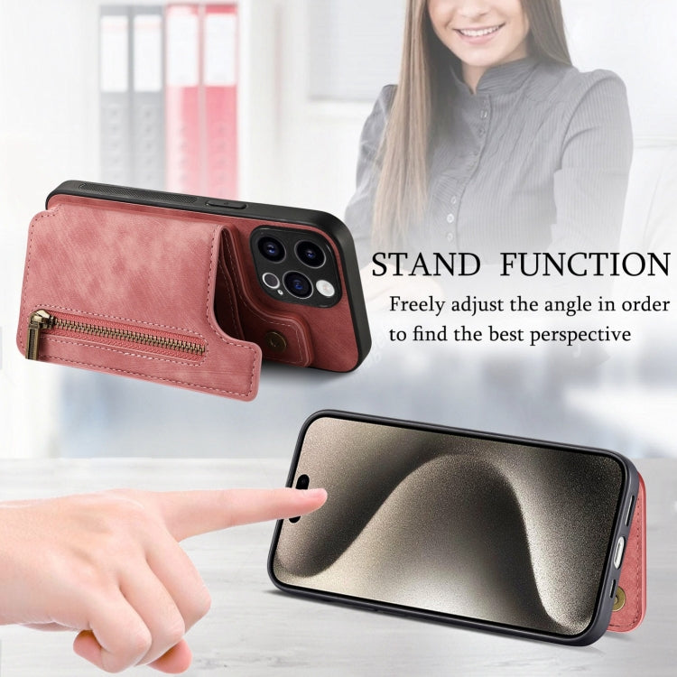 Retro Leather Zipper Wallet Back Phone Case
