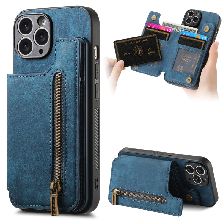 Retro Leather Zipper Wallet Back Phone Case