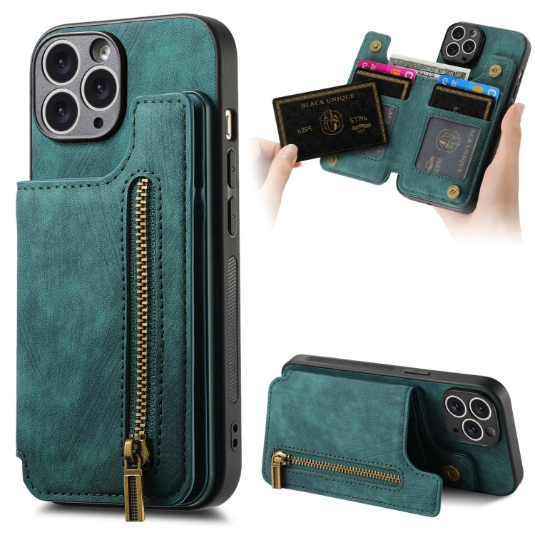 Retro Leather Zipper Wallet Back Phone Case