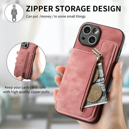 Retro Leather Zipper Wallet Back Phone Case