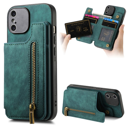 Retro Leather Zipper Wallet Back Phone Case