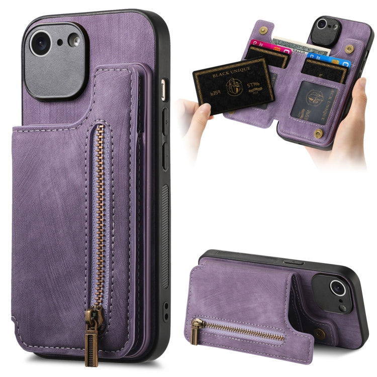 Retro Leather Zipper Wallet Back Phone Case