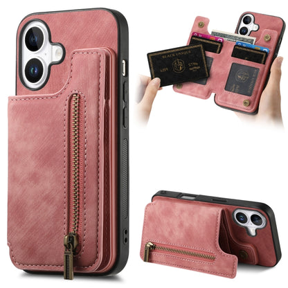 Retro Leather Zipper Wallet Back Phone Case, For iPhone 16e, For iPhone 16 Pro Max, For iPhone 16 Pro, For iPhone 16 Plus