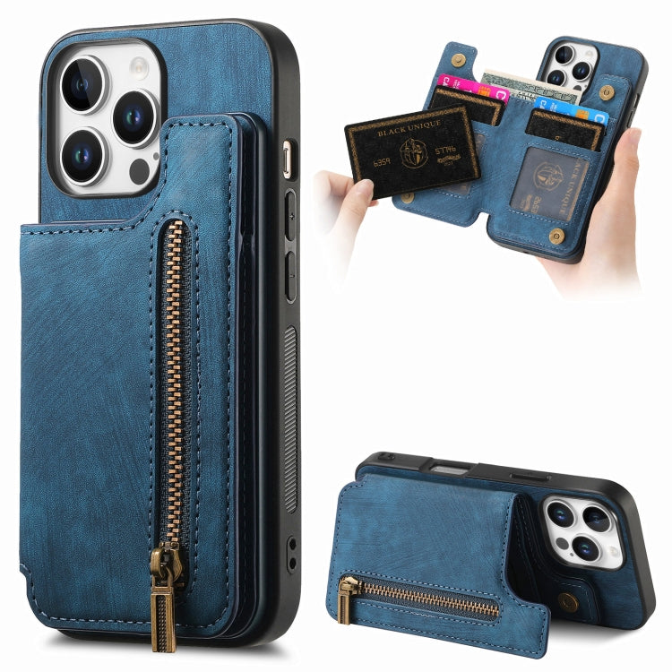 Retro Leather Zipper Wallet Back Phone Case, For iPhone Air, For iPhone 16 Pro Max, For iPhone 16 Pro, For iPhone 16 Plus