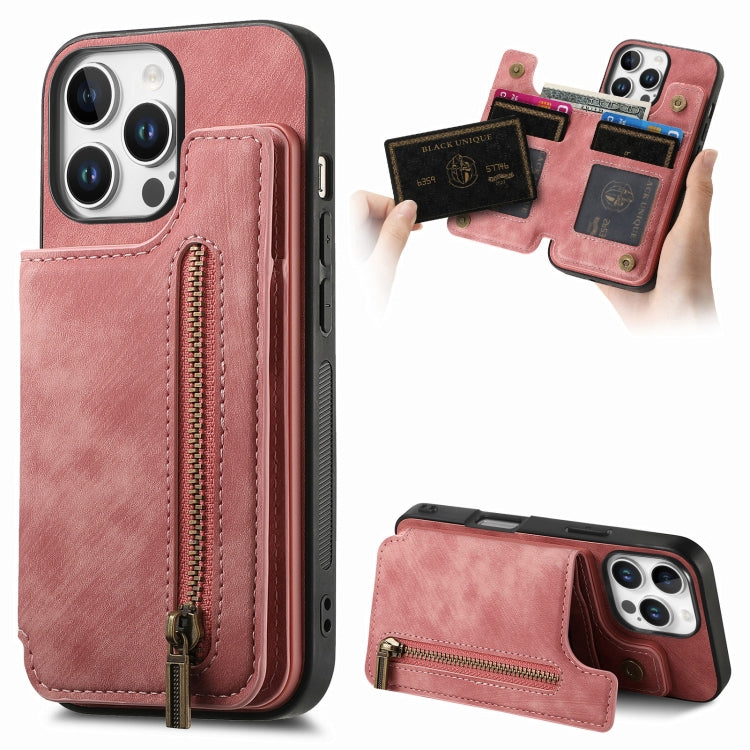 Retro Leather Zipper Wallet Back Phone Case, For iPhone 16e, For iPhone 16 Pro Max, For iPhone 16 Pro, For iPhone 16 Plus