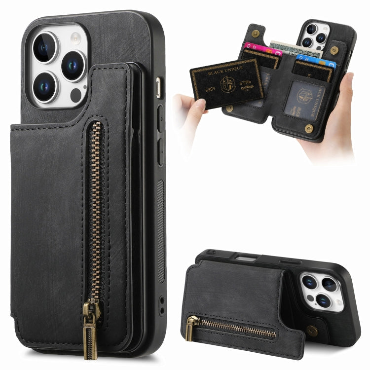 Retro Leather Zipper Wallet Back Phone Case, For iPhone 16e, For iPhone 16 Pro Max, For iPhone 16 Pro, For iPhone 16 Plus