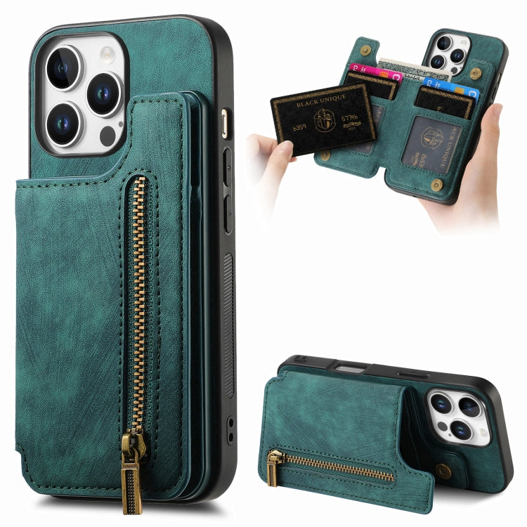 Retro Leather Zipper Wallet Back Phone Case, For iPhone Air, For iPhone 16 Pro Max, For iPhone 16 Pro, For iPhone 16 Plus