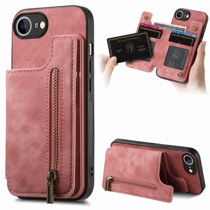 Retro Leather Zipper Wallet Back Phone Case, For iPhone 16e, For iPhone 16 Pro Max, For iPhone 16 Pro, For iPhone 16 Plus