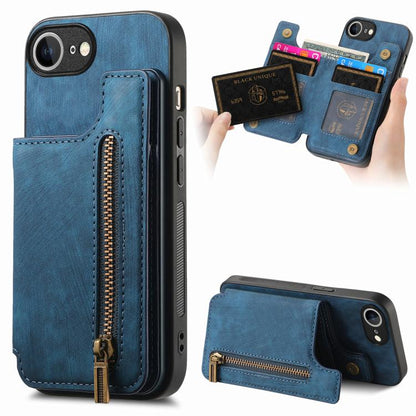 Retro Leather Zipper Wallet Back Phone Case, For iPhone 16e, For iPhone 16 Pro Max, For iPhone 16 Pro, For iPhone 16 Plus