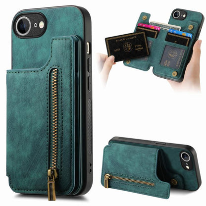 Retro Leather Zipper Wallet Back Phone Case, For iPhone 16e, For iPhone 16 Pro Max, For iPhone 16 Pro, For iPhone 16 Plus