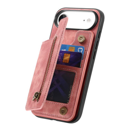 Retro Leather Zipper Wallet Back Phone Case, For iPhone Air, For iPhone 16 Pro Max, For iPhone 16 Pro, For iPhone 16 Plus