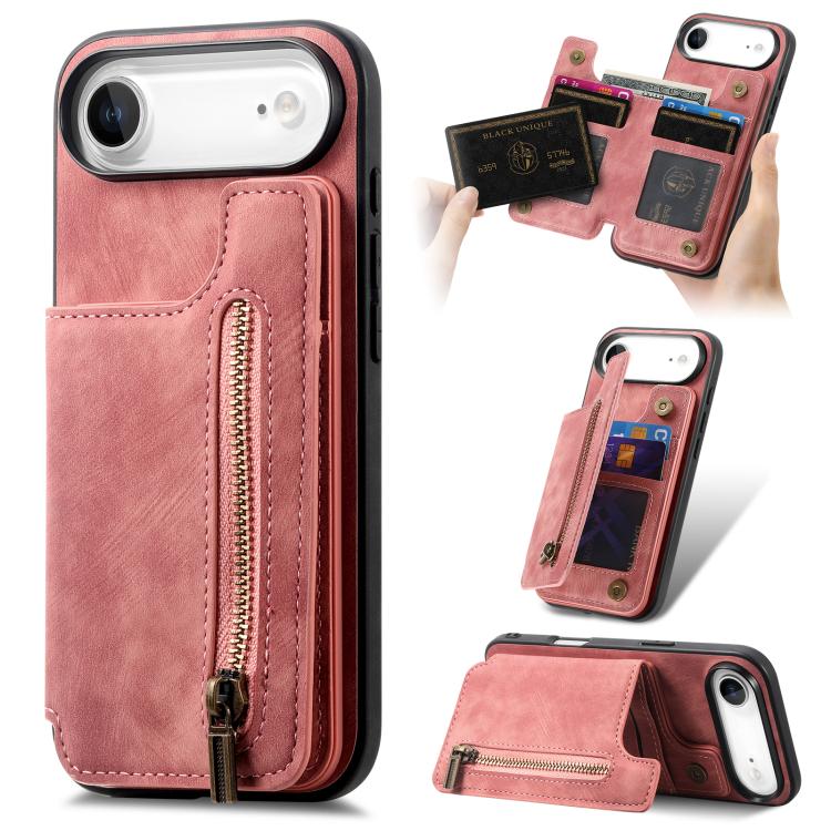 Retro Leather Zipper Wallet Back Phone Case, For iPhone Air, For iPhone 16 Pro Max, For iPhone 16 Pro, For iPhone 16 Plus
