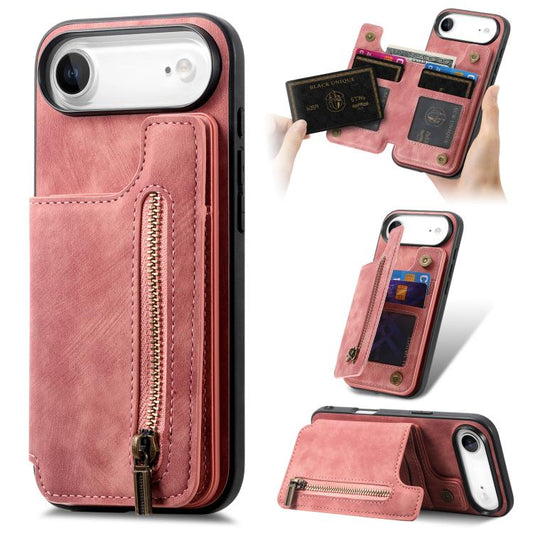 Retro Leather Zipper Wallet Back Phone Case, For iPhone Air, For iPhone 16 Pro Max, For iPhone 16 Pro, For iPhone 16 Plus