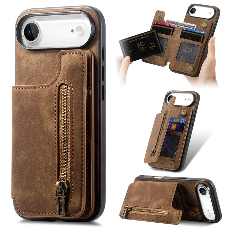 Retro Leather Zipper Wallet Back Phone Case, For iPhone Air, For iPhone 16 Pro Max, For iPhone 16 Pro, For iPhone 16 Plus