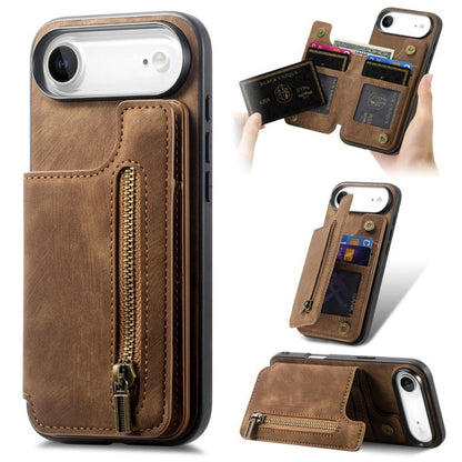 Retro Leather Zipper Wallet Back Phone Case, For iPhone Air, For iPhone 16 Pro Max, For iPhone 16 Pro, For iPhone 16 Plus