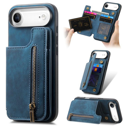 Retro Leather Zipper Wallet Back Phone Case, For iPhone Air, For iPhone 16 Pro Max, For iPhone 16 Pro, For iPhone 16 Plus