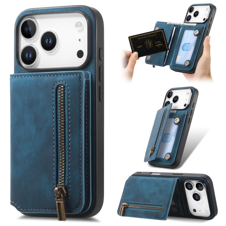 Retro Leather Zipper Wallet Back Phone Case