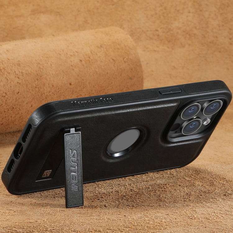Suteni G2 Magsafe Oil Wax Leather Back Phone Case with Holder, For iPhone 14, For iPhone 14 Pro, For iPhone 14 Pro Max, For iPhone 13 Pro Max, For iPhone 13 Pro, For iPhone 13, For iPhone 12, For iPhone 12 Pro Max
