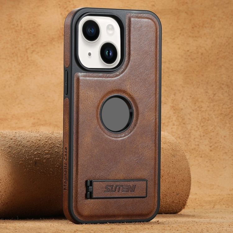 Suteni G2 Magsafe Oil Wax Leather Back Phone Case with Holder, For iPhone 14, For iPhone 14 Pro, For iPhone 14 Pro Max, For iPhone 13 Pro Max, For iPhone 13 Pro, For iPhone 13, For iPhone 12, For iPhone 12 Pro Max