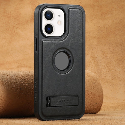 Suteni G2 Magsafe Oil Wax Leather Back Phone Case with Holder, For iPhone 14, For iPhone 14 Pro, For iPhone 14 Pro Max, For iPhone 13 Pro Max, For iPhone 13 Pro, For iPhone 13, For iPhone 12, For iPhone 12 Pro Max