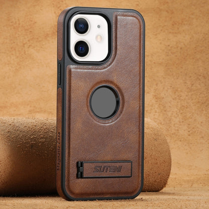 Suteni G2 Magsafe Oil Wax Leather Back Phone Case with Holder, For iPhone 14, For iPhone 14 Pro, For iPhone 14 Pro Max, For iPhone 13 Pro Max, For iPhone 13 Pro, For iPhone 13, For iPhone 12, For iPhone 12 Pro Max