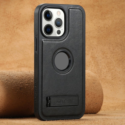 Suteni G2 Magsafe Oil Wax Leather Back Phone Case with Holder, For iPhone 14, For iPhone 14 Pro, For iPhone 14 Pro Max, For iPhone 13 Pro Max, For iPhone 13 Pro, For iPhone 13, For iPhone 12, For iPhone 12 Pro Max