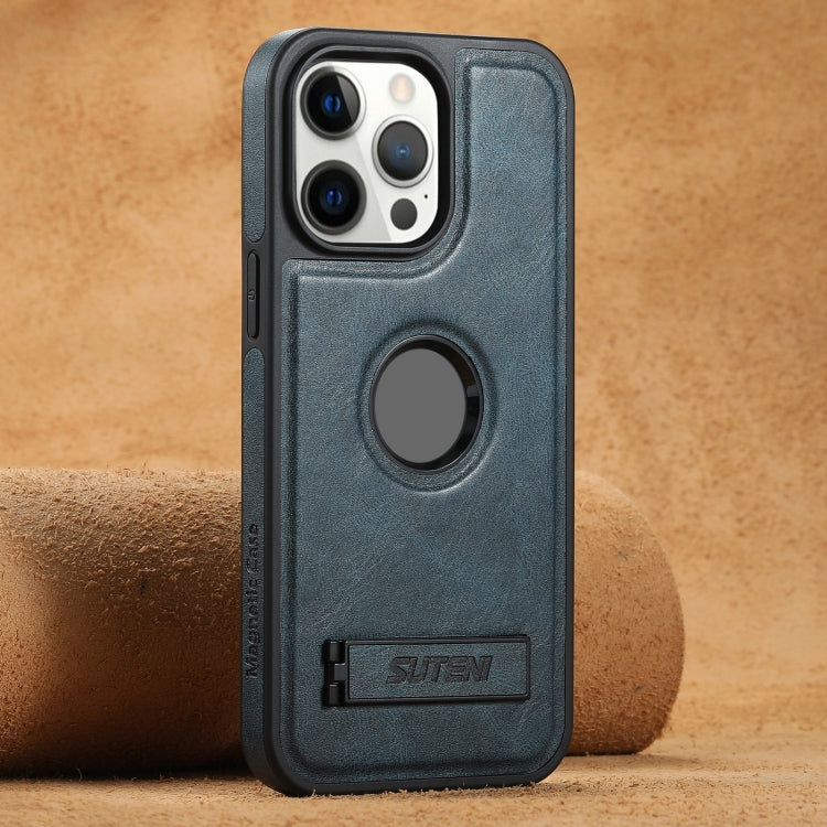 Suteni G2 Magsafe Oil Wax Leather Back Phone Case with Holder, For iPhone 12 Pro