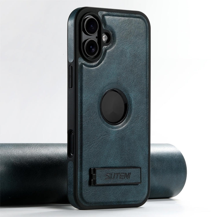 Suteni G2 Magsafe Oil Wax Leather Back Phone Case with Holder, For iPhone 16 Pro, For iPhone 16 Plus, For iPhone 16, For iPhone 15 Pro Max, For iPhone 15 Pro, For iPhone 15 Plus, For iPhone 15, For iPhone 14 Plus