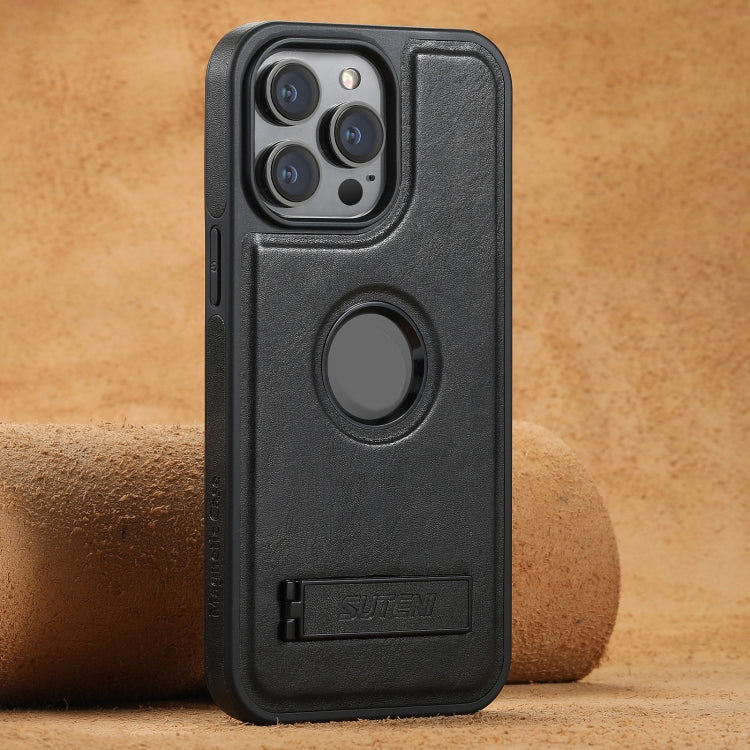Suteni G2 Magsafe Oil Wax Leather Back Phone Case with Holder, For iPhone 18, For iPhone 18 Pro, For iPhone 18 Pro Max, For iPhone 17 Pro Max, For iPhone 17 Pro, For iPhone 17, For iPhone Air, For iPhone 16 Pro Max