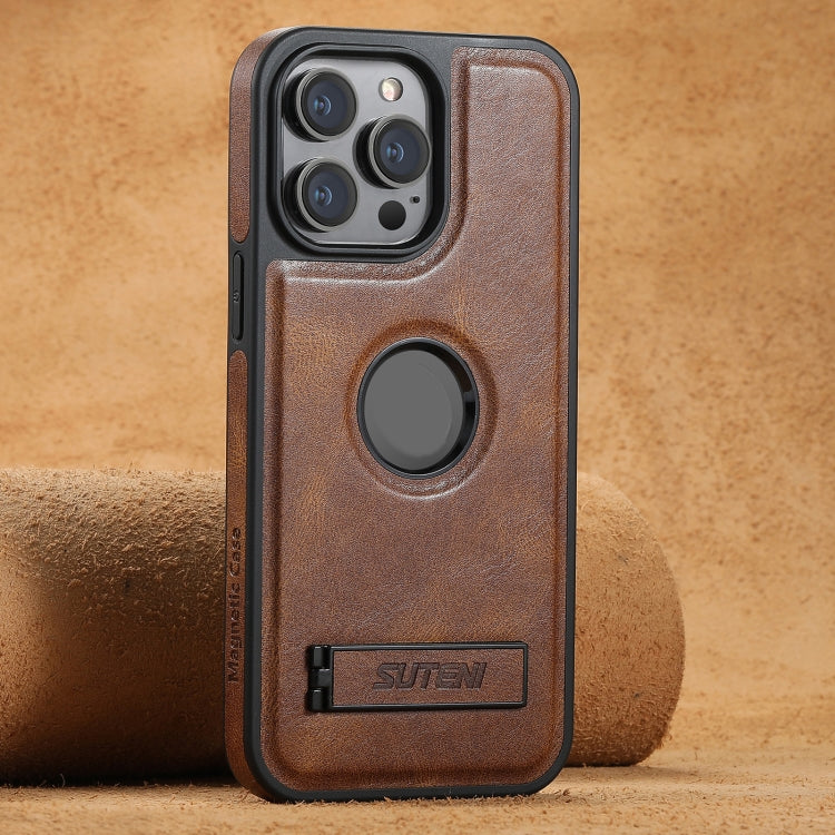 Suteni G2 Magsafe Oil Wax Leather Back Phone Case with Holder, For iPhone 18, For iPhone 18 Pro, For iPhone 18 Pro Max, For iPhone 17 Pro Max, For iPhone 17 Pro, For iPhone 17, For iPhone Air, For iPhone 16 Pro Max