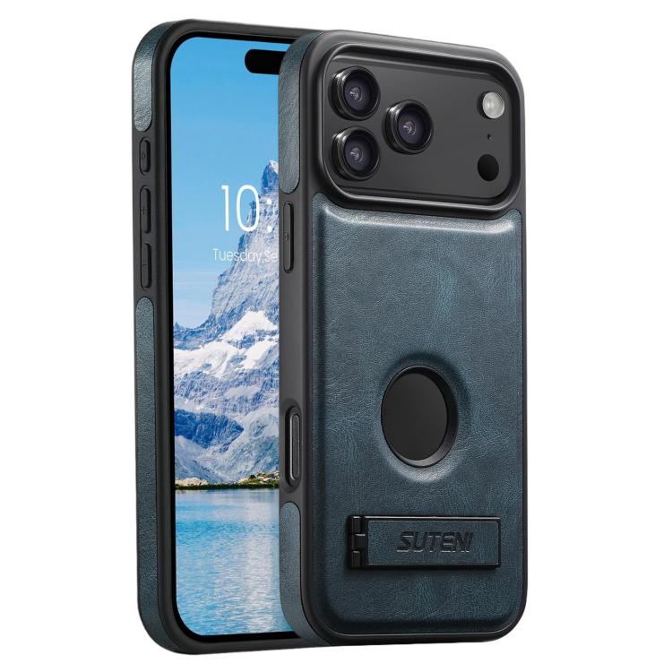 Suteni G2 Magsafe Oil Wax Leather Back Phone Case with Holder, For iPhone 18, For iPhone 18 Pro, For iPhone 18 Pro Max, For iPhone 17 Pro Max, For iPhone 17 Pro, For iPhone 17, For iPhone Air, For iPhone 16 Pro Max