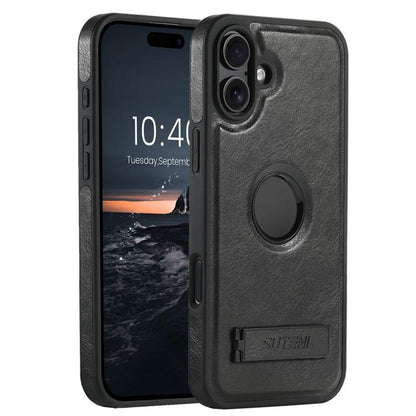 Suteni G2 Magsafe Oil Wax Leather Back Phone Case with Holder, For iPhone 18, For iPhone 18 Pro, For iPhone 18 Pro Max, For iPhone 17 Pro Max, For iPhone 17 Pro, For iPhone 17, For iPhone Air, For iPhone 16 Pro Max