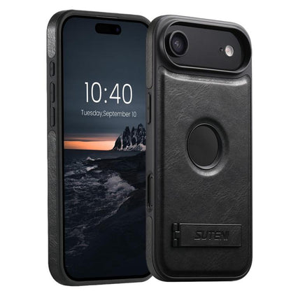 Suteni G2 Magsafe Oil Wax Leather Back Phone Case with Holder, For iPhone 18, For iPhone 18 Pro, For iPhone 18 Pro Max, For iPhone 17 Pro Max, For iPhone 17 Pro, For iPhone 17, For iPhone Air, For iPhone 16 Pro Max