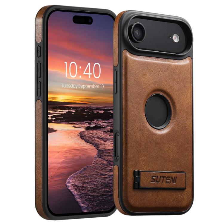 Suteni G2 Magsafe Oil Wax Leather Back Phone Case with Holder, For iPhone 18, For iPhone 18 Pro, For iPhone 18 Pro Max, For iPhone 17 Pro Max, For iPhone 17 Pro, For iPhone 17, For iPhone Air, For iPhone 16 Pro Max