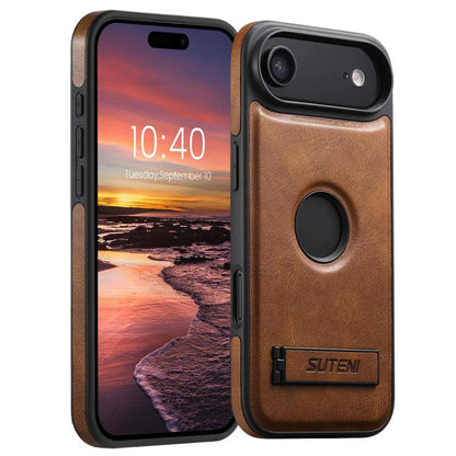 Suteni G2 Magsafe Oil Wax Leather Back Phone Case with Holder, For iPhone 18, For iPhone 18 Pro, For iPhone 18 Pro Max, For iPhone 17 Pro Max, For iPhone 17 Pro, For iPhone 17, For iPhone Air, For iPhone 16 Pro Max