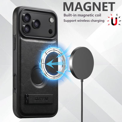 Suteni G2 Magsafe Oil Wax Leather Back Phone Case with Holder, For iPhone 18, For iPhone 18 Pro, For iPhone 18 Pro Max, For iPhone 17 Pro Max, For iPhone 17 Pro, For iPhone 17, For iPhone Air, For iPhone 16 Pro Max