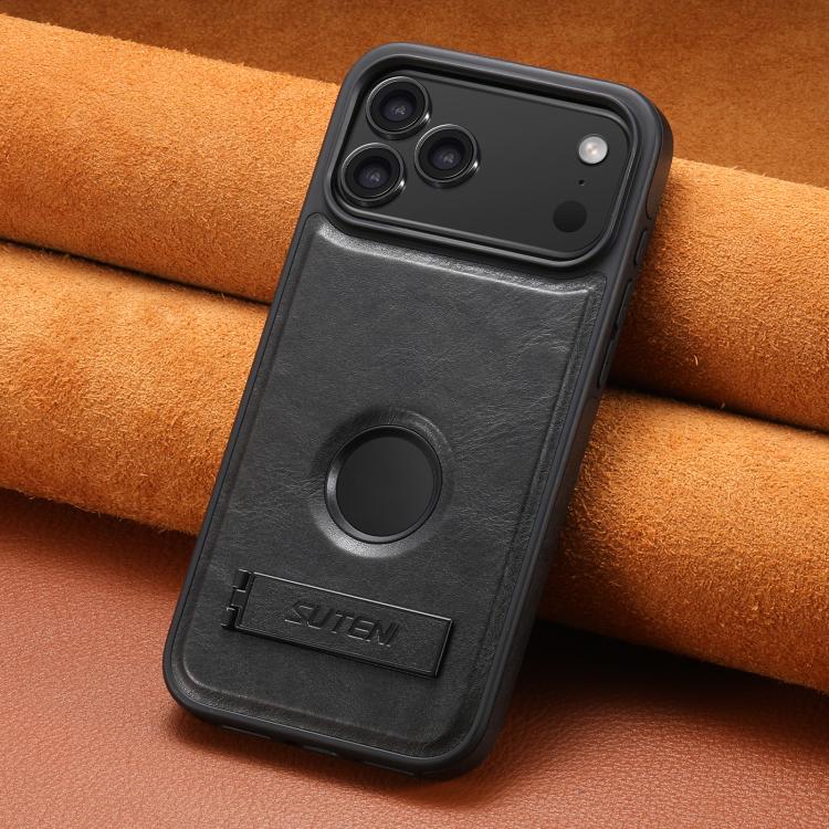 Suteni G2 Magsafe Oil Wax Leather Back Phone Case with Holder, For iPhone 18, For iPhone 18 Pro, For iPhone 18 Pro Max, For iPhone 17 Pro Max, For iPhone 17 Pro, For iPhone 17, For iPhone Air, For iPhone 16 Pro Max