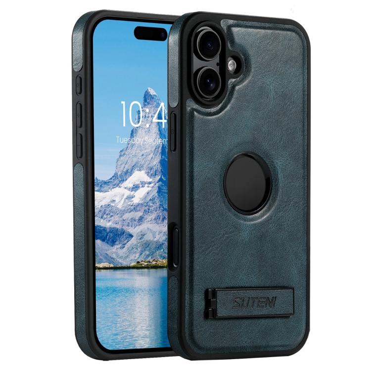 Suteni G2 Magsafe Oil Wax Leather Back Phone Case with Holder, For iPhone 18, For iPhone 18 Pro, For iPhone 18 Pro Max, For iPhone 17 Pro Max, For iPhone 17 Pro, For iPhone 17, For iPhone Air, For iPhone 16 Pro Max