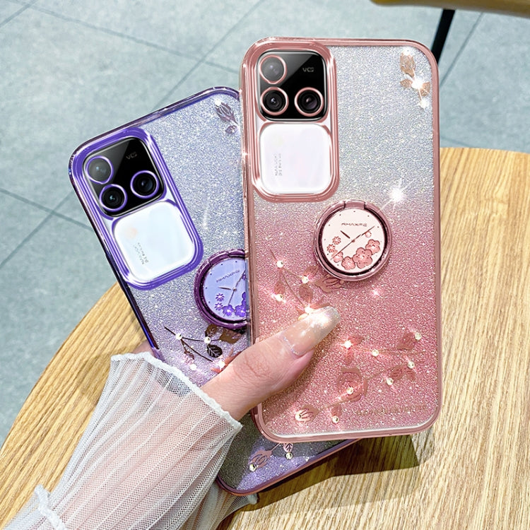 Gradient Glitter Immortal Flower Ring All-inclusive Phone Case, For vivo S18 Pro, For vivo S18E, For vivo S18, For vivo Y100i, For vivo Y78+