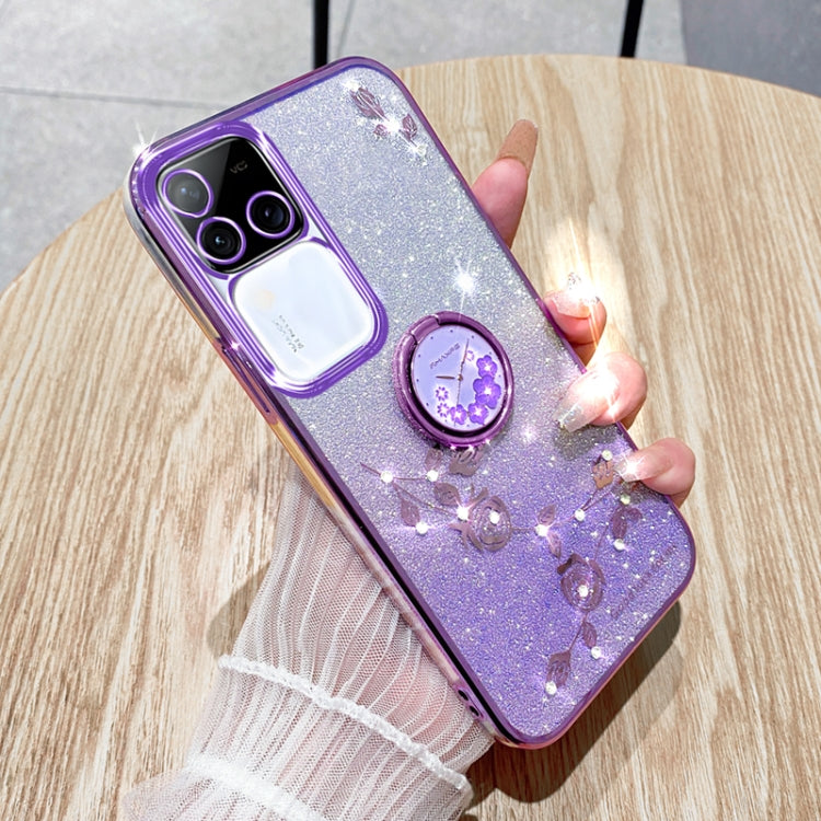 Gradient Glitter Immortal Flower Ring All-inclusive Phone Case, For vivo S18 Pro, For vivo S18E, For vivo S18, For vivo Y100i, For vivo Y78+