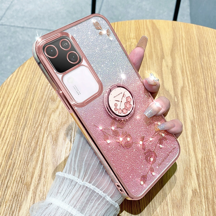 Gradient Glitter Immortal Flower Ring All-inclusive Phone Case, For vivo S18 Pro, For vivo S18E, For vivo S18, For vivo Y100i, For vivo Y78+