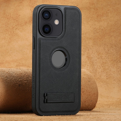 Suteni G2 Magsafe Litchi Texture Leather Back Phone Case with Holder, For iPhone 14, For iPhone 14 Pro, For iPhone 14 Pro Max, For iPhone 13 Pro Max, For iPhone 13 Pro, For iPhone 13, For iPhone 12, For iPhone 12 Pro Max